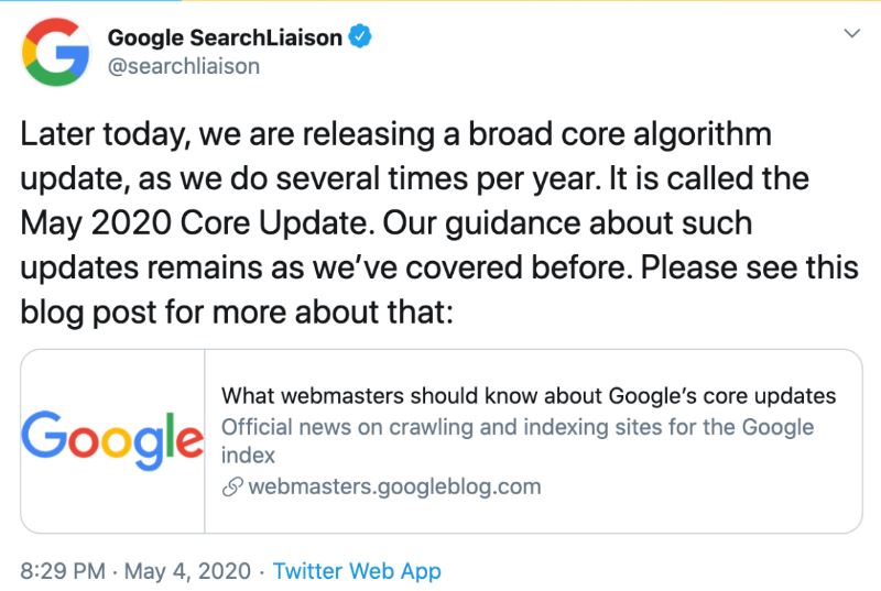 Google May 2020 core update